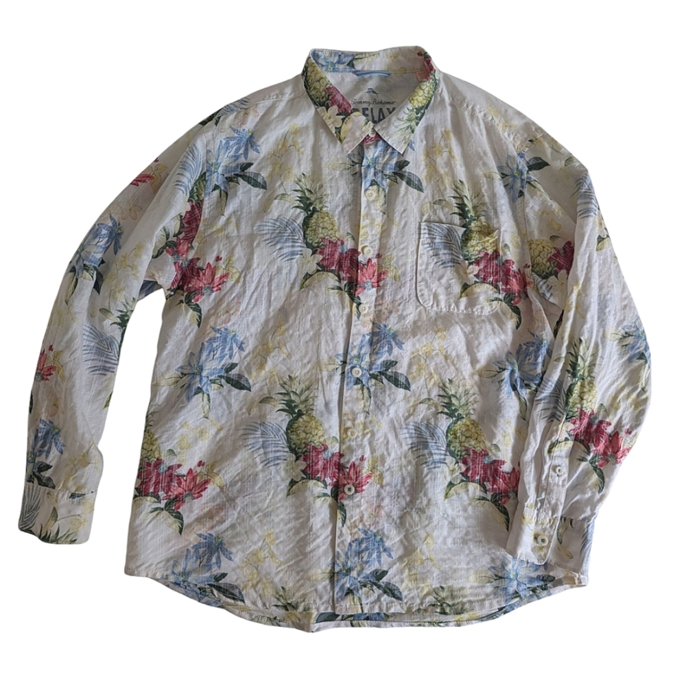 Tommy Bahama Relax fit Hawaiian Linen Button-Up Shirt Long sleeves, size XXL